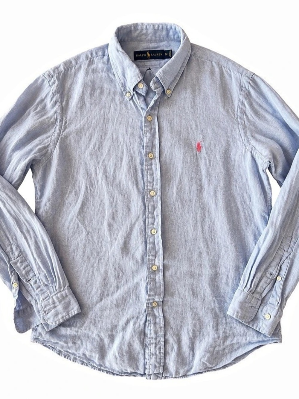 Ralph Lauren 100% linen light Blue button down Oxford dress shirt Shirt Medium